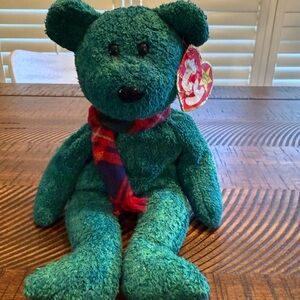 Plush Green Teddy Bear with Scarf - Wallace